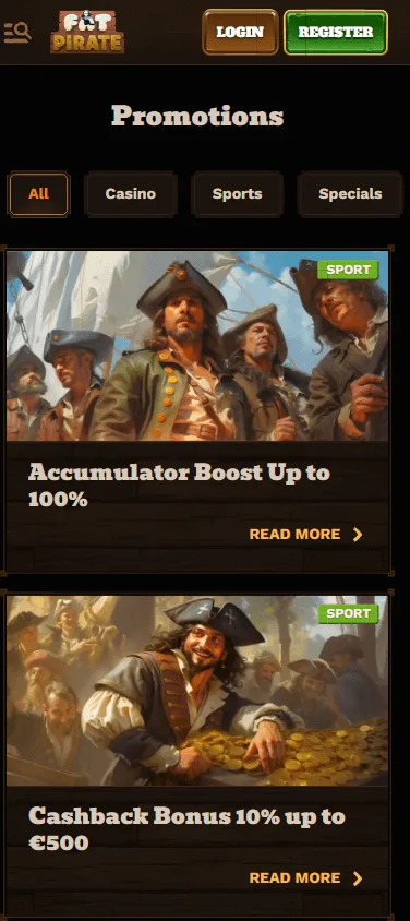 Fat Pirate Casino mobile promotional offers