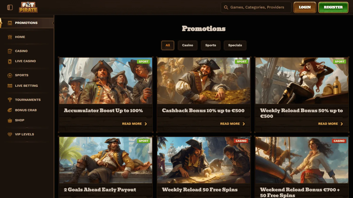 Fat Pirate Casino desktop promotional offers